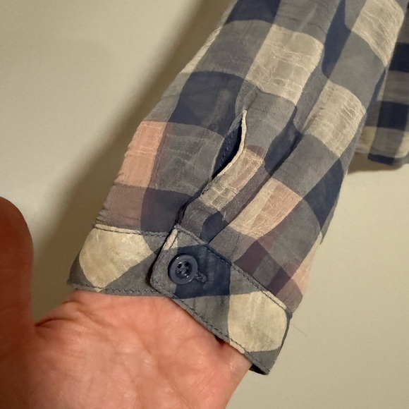 Free People Blue Gingham Plaid Sheer Button-Up Shirt Size Medium Cottage Preppy - Picture 5 of 10